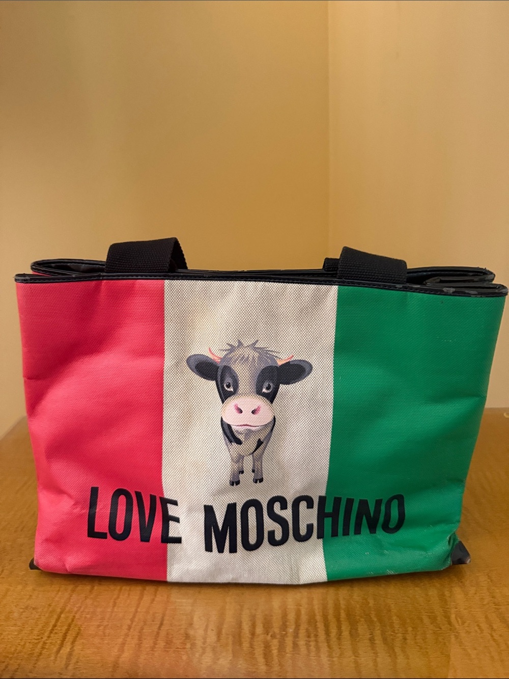 Vintage Love Moschino Pink White Green Canvas Cow Tote